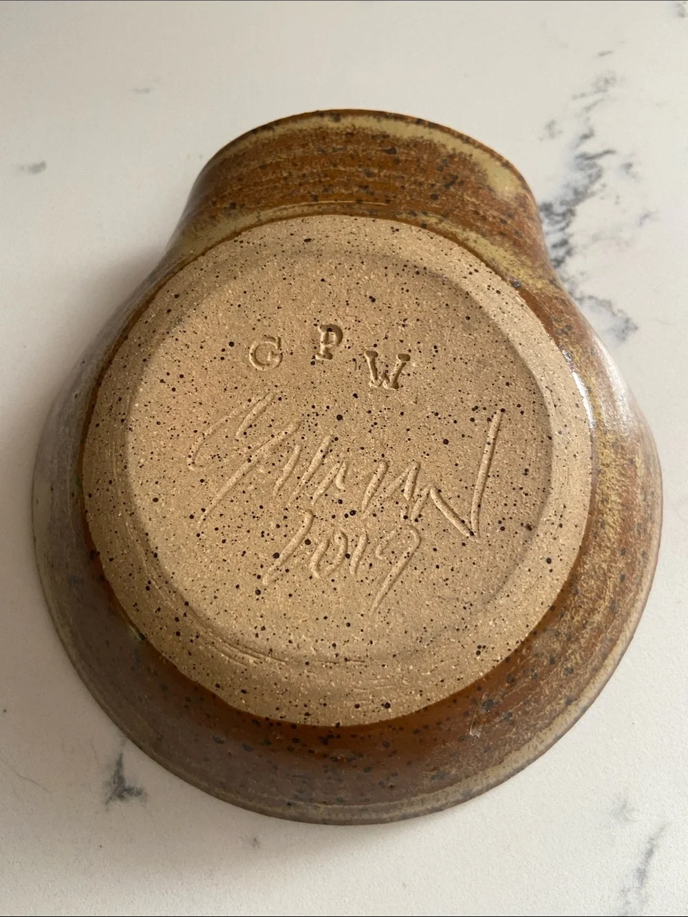 Vintage Studio Pottery Spoon Rest GPW Signed 1979 Brown Speckled Stoneware